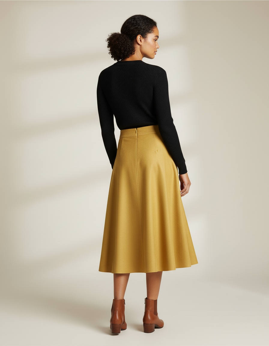 Jupe Patineuse Suède Jaune Moutarde Élégante
