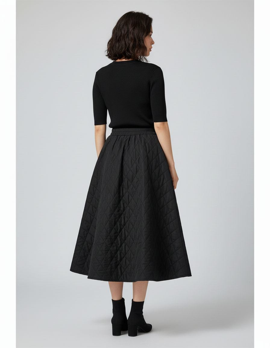 Jupe Patineuse Noire Mi Longue