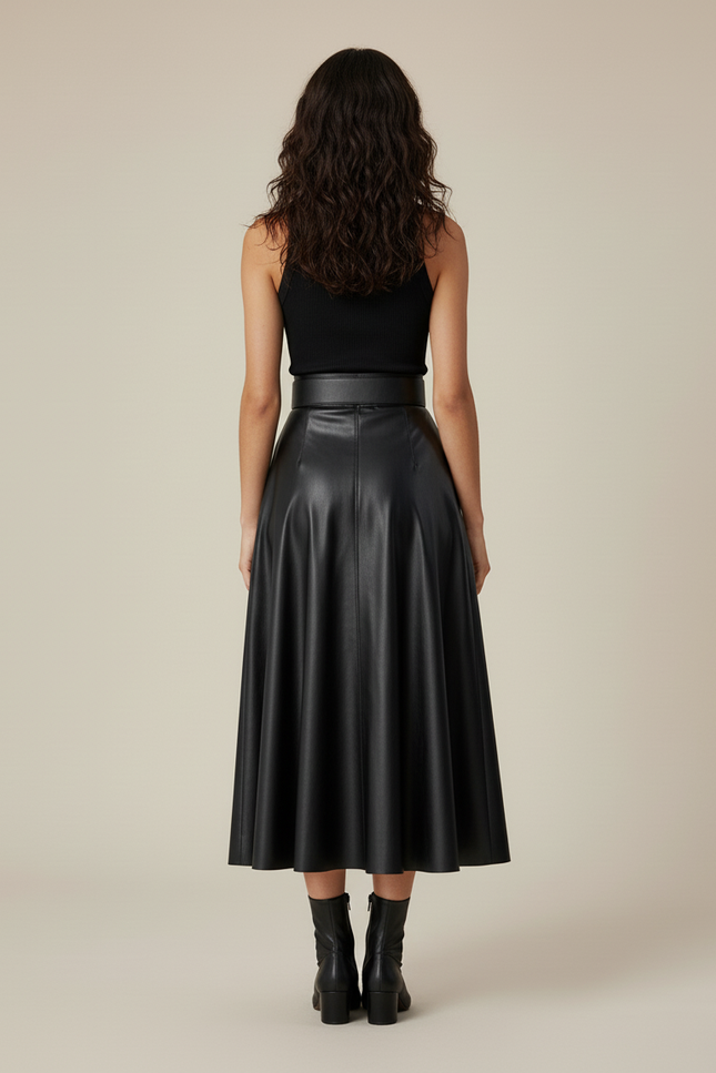 Jupe Patineuse Simili Cuir Longue Chic
