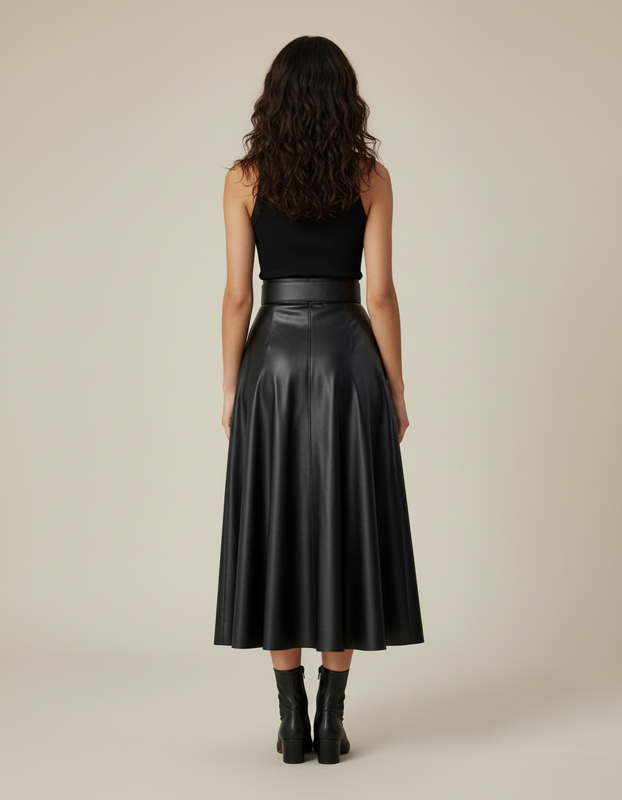 Jupe Patineuse Simili Cuir Longue Chic