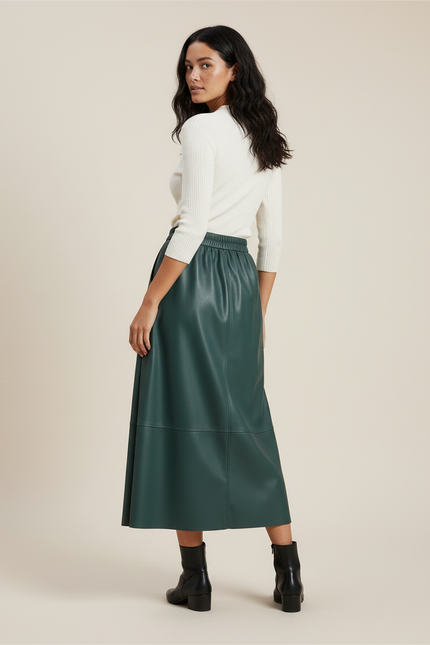 Jupe Patineuse Similicuir Émeraude Élégante