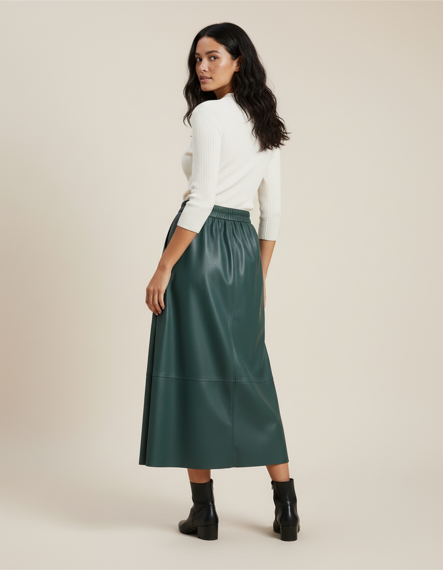 Jupe Patineuse Similicuir Émeraude Élégante