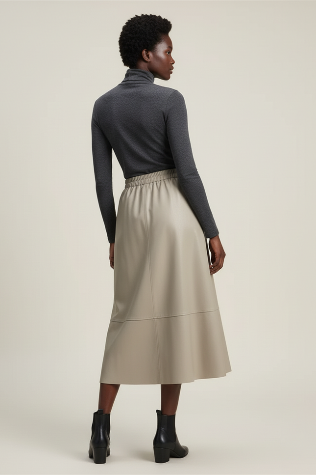 Jupe Patineuse Midi Simili Cuir Élégante