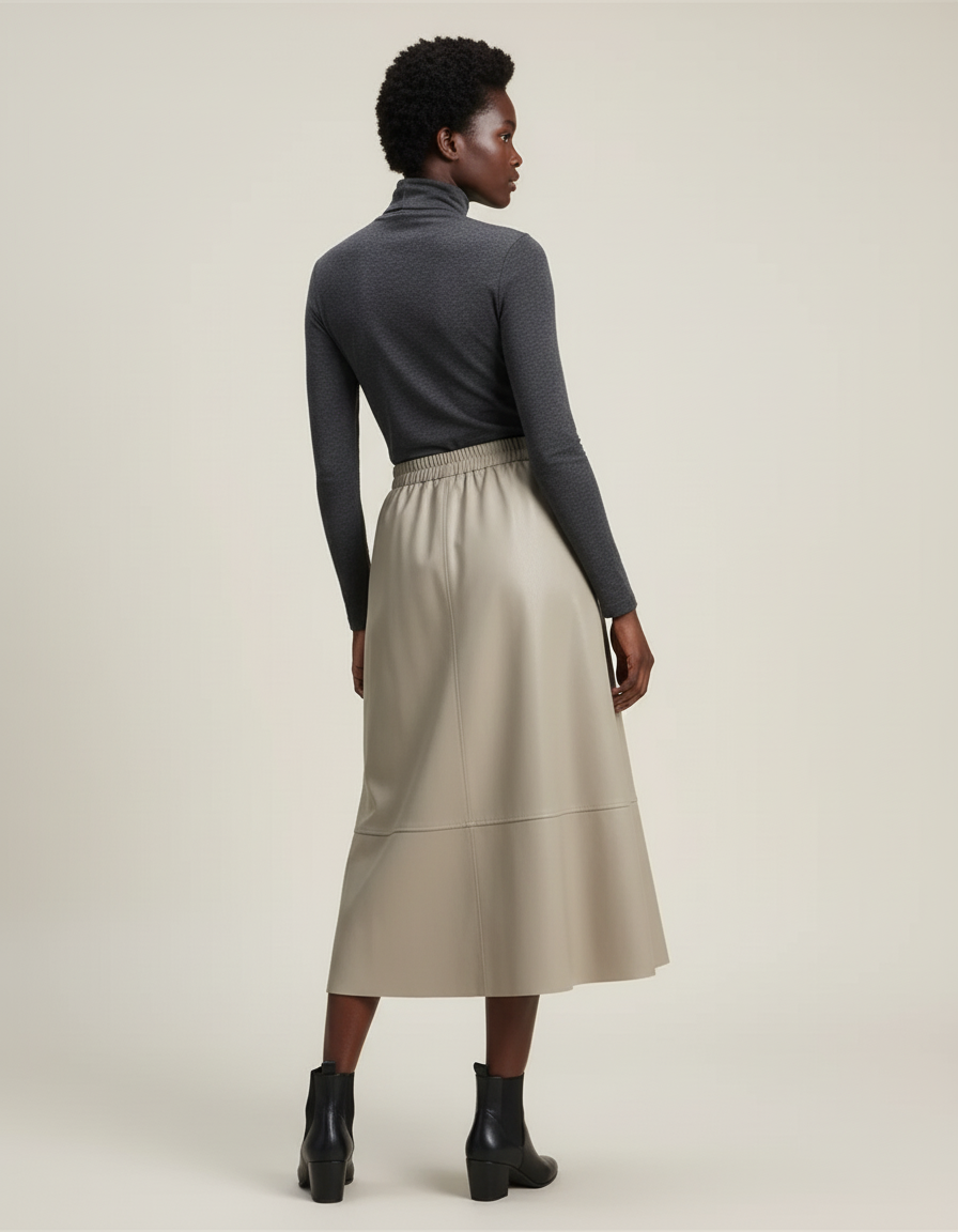 Jupe Patineuse Midi Simili Cuir Élégante