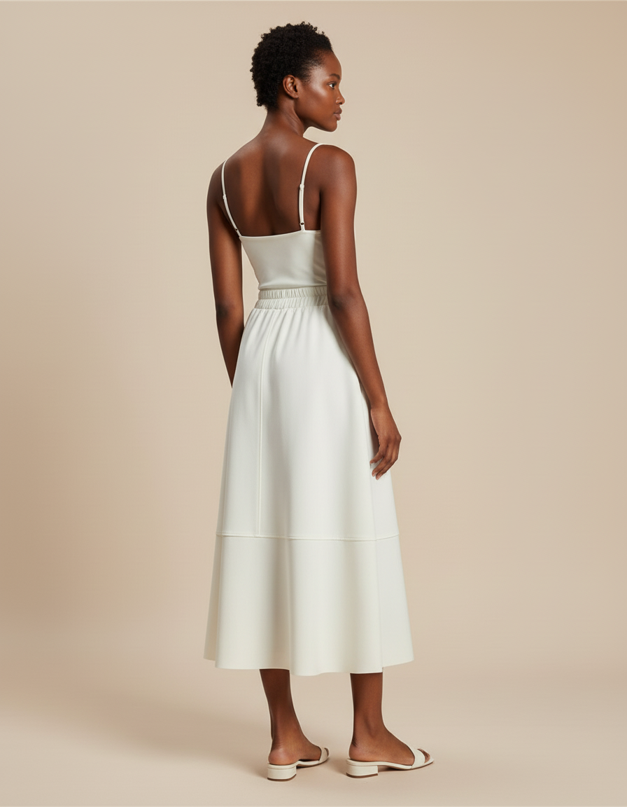 Jupe Patineuse Crème Simili-Cuir Élégante