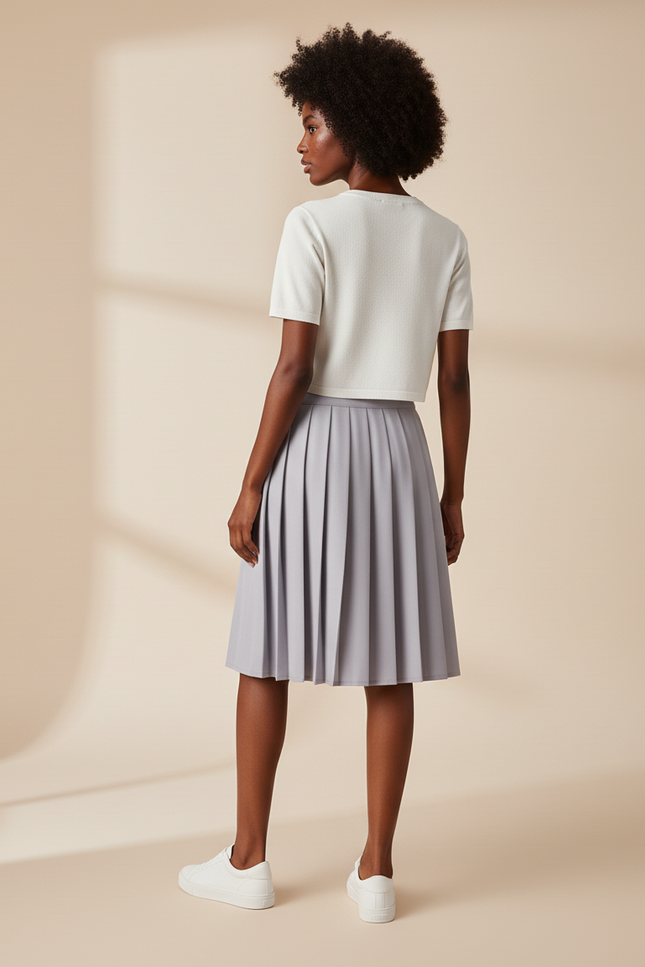 Jupe Patineuse Plissée Grise Décontractée