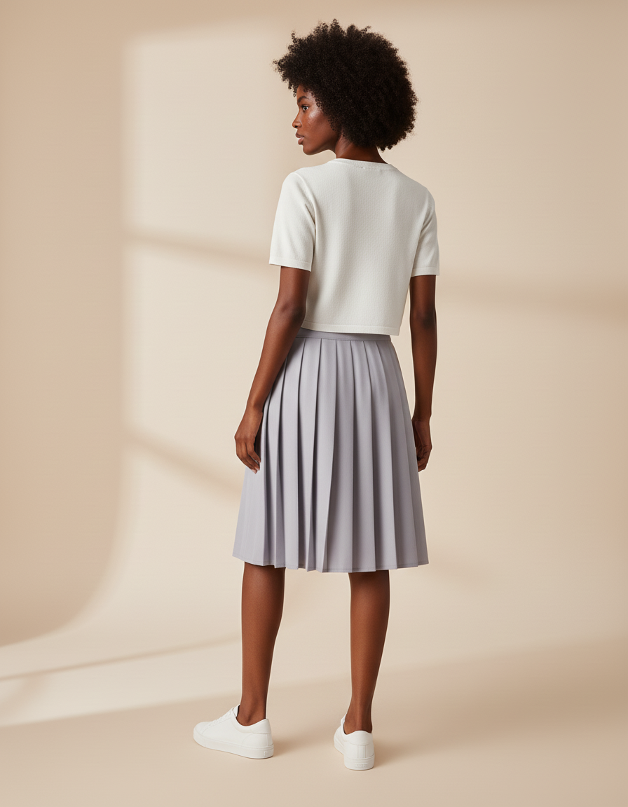 Jupe Patineuse Plissée Grise Décontractée