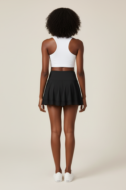 Jupe Patineuse Noire Plissée Fluide