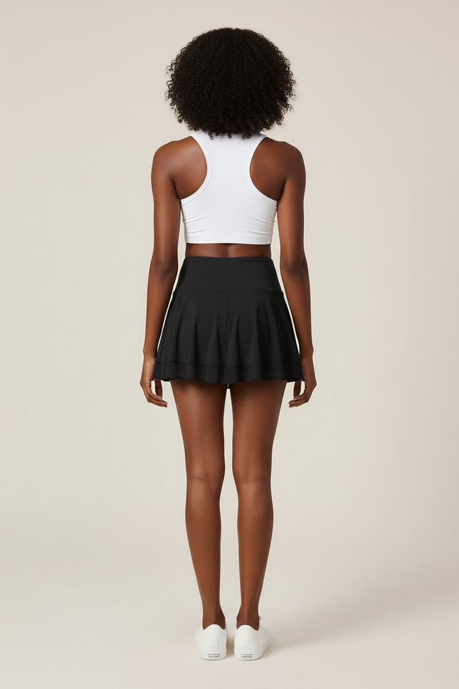 Jupe Patineuse Noire Plissée Fluide