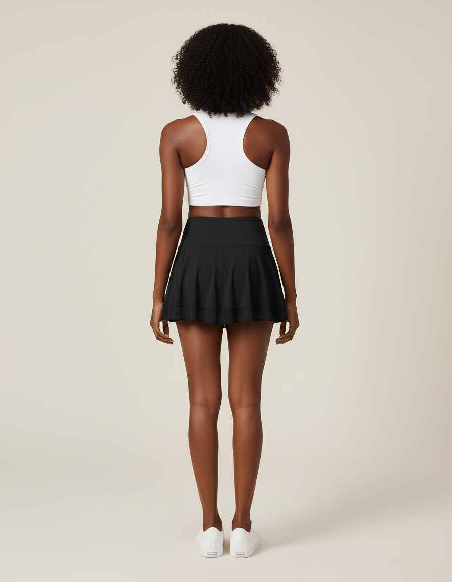 Jupe Patineuse Noire Plissée Fluide