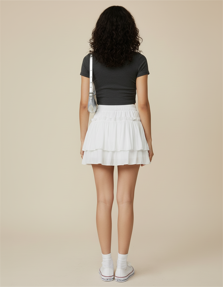 Jupe Patineuse Blanche Volants Fluide