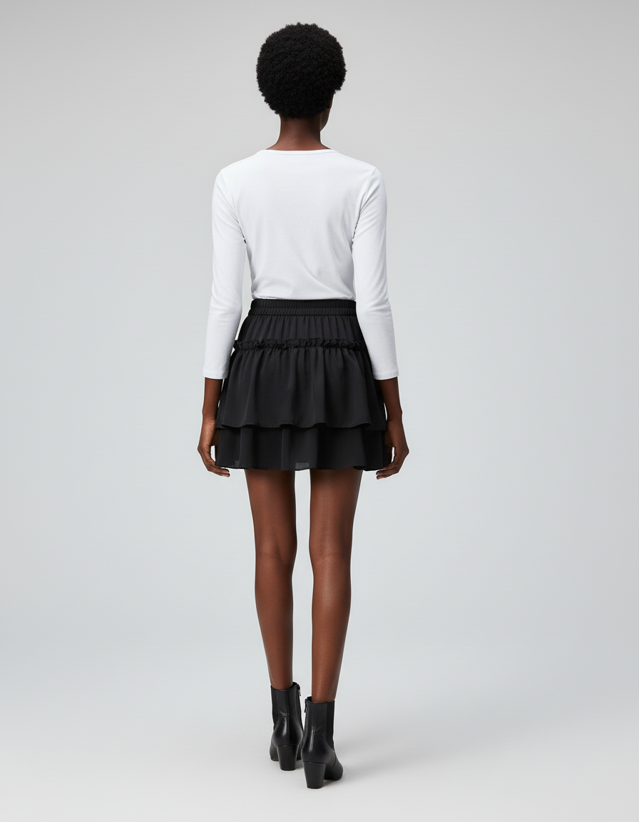 Jupe Patineuse Noire Chic À Volants