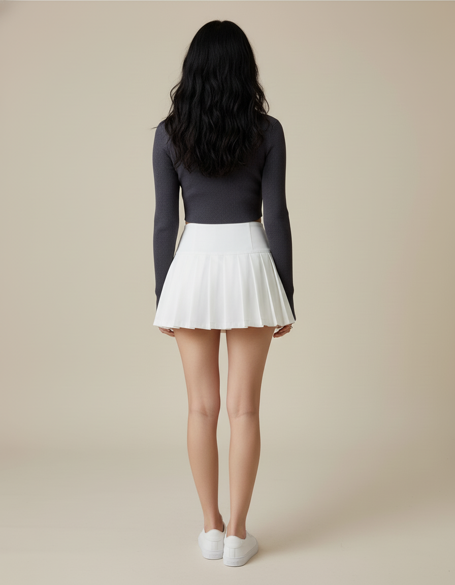 Jupe Patineuse Blanche Plissée Fendue