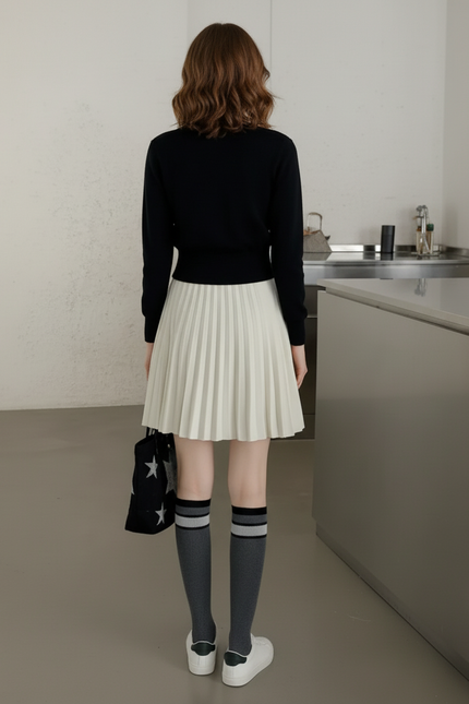 Jupe Patineuse Blanche Plissée Preppy