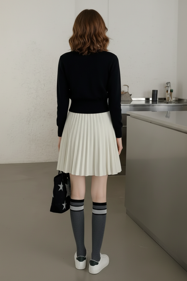 Jupe Patineuse Blanche Plissée Preppy
