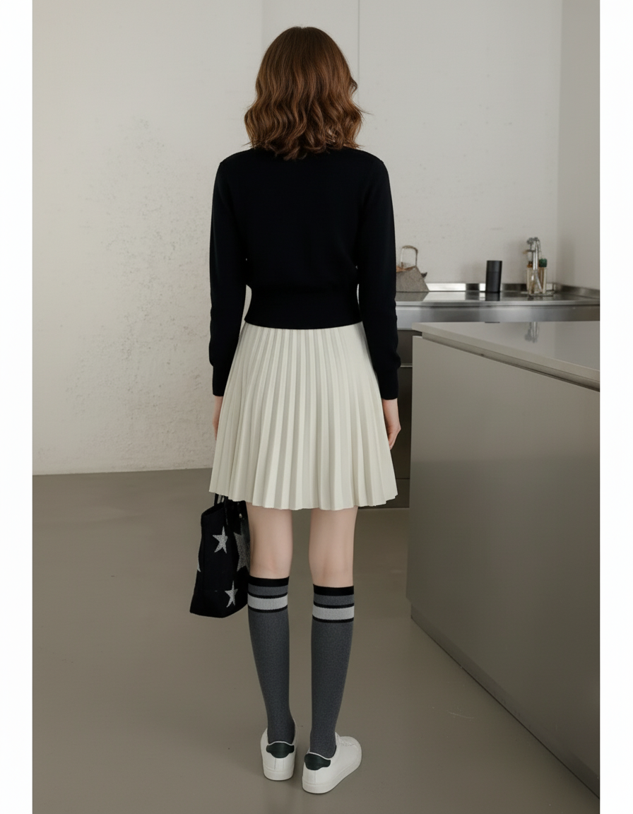 Jupe Patineuse Blanche Plissée Preppy