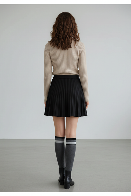 Jupe Patineuse Noire Plissée Décontractée