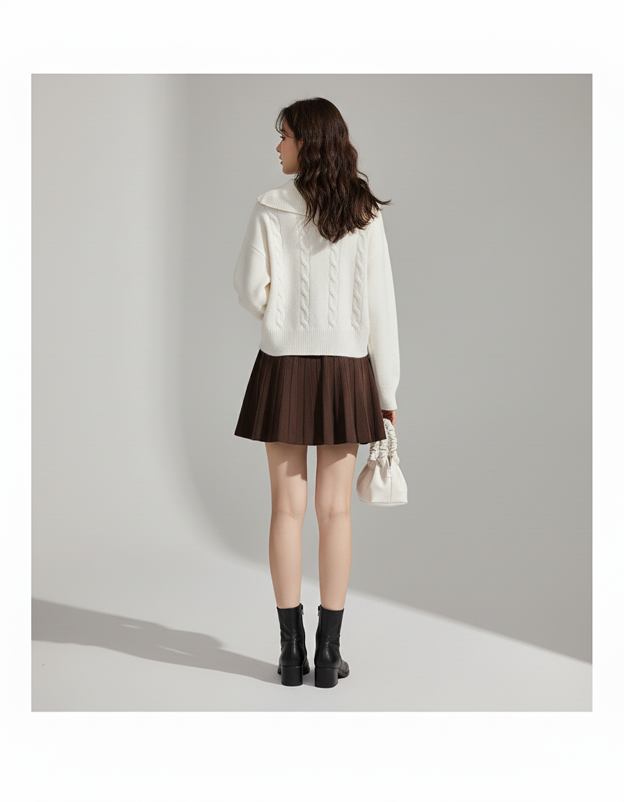 Jupe Patineuse Plissée Tricotée Décontractée