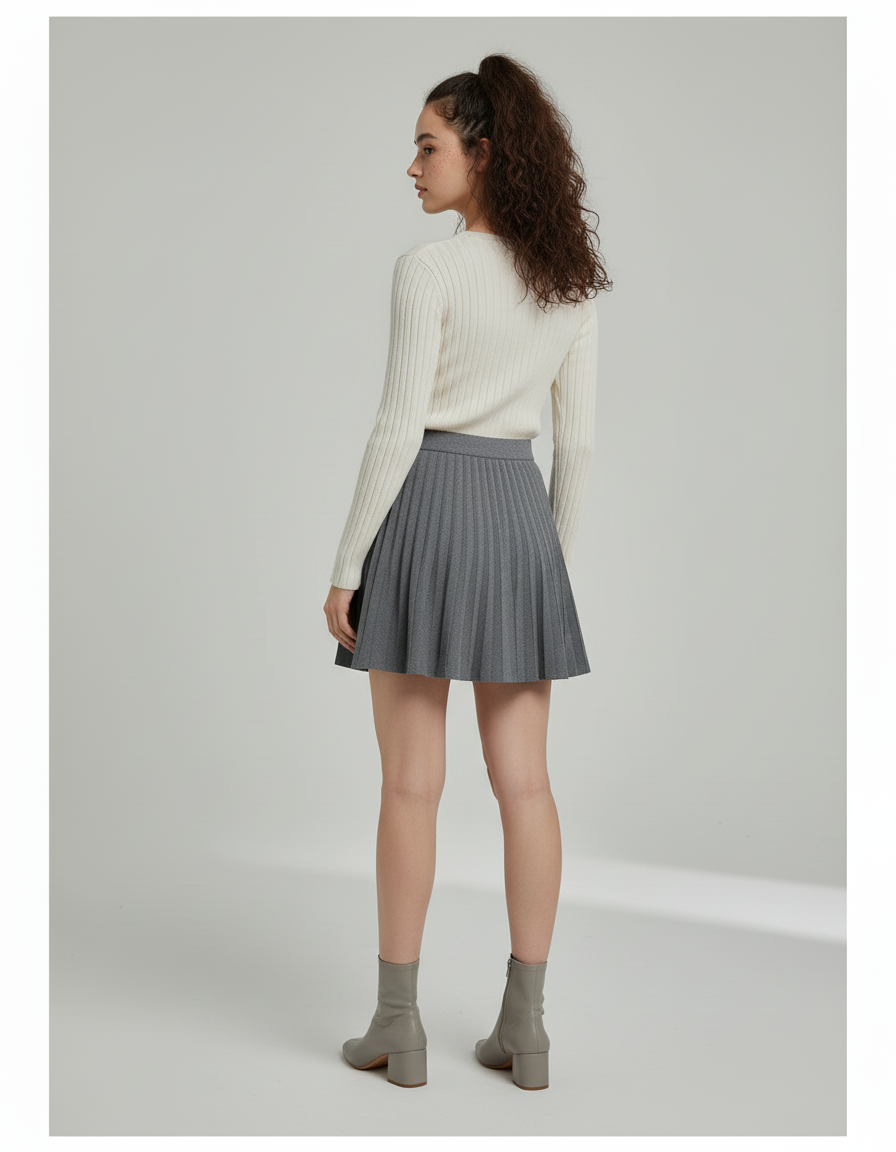 Jupe Patineuse Grise Plissée Décontractée