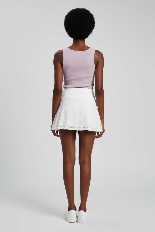 Jupe Patineuse Blanche Dentelle Plissée