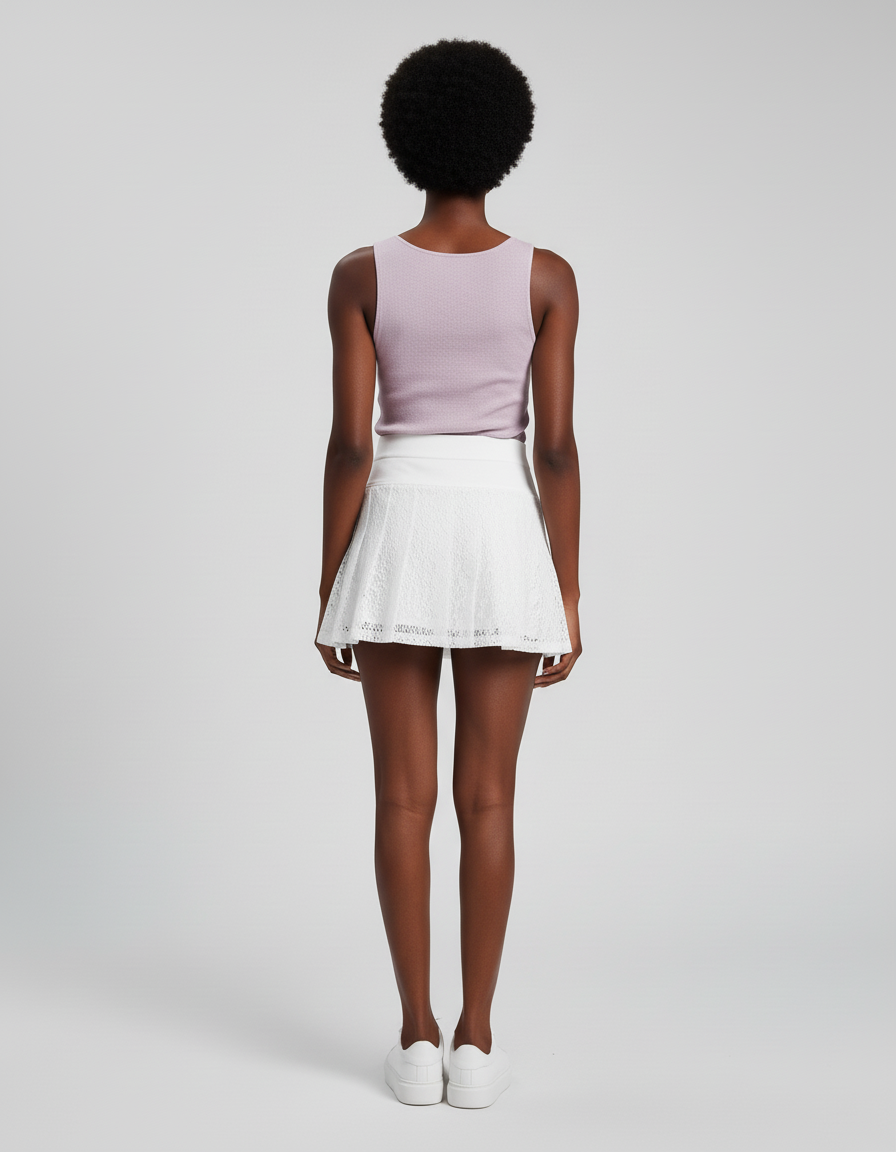 Jupe Patineuse Blanche Dentelle Plissée