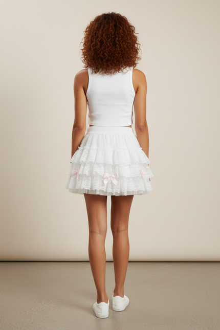Jupe Patineuse Blanche À Volants Mignonne