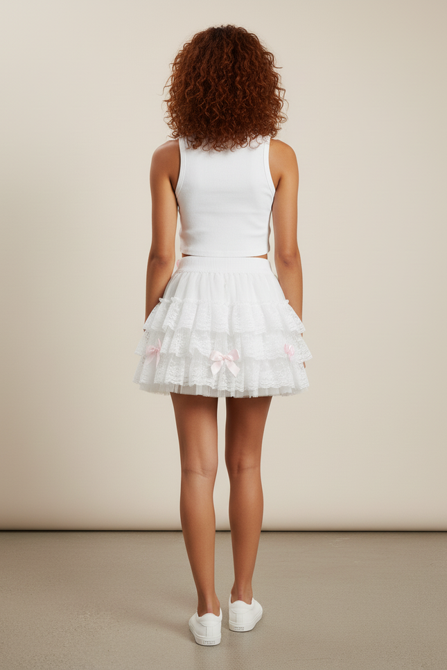 Jupe Patineuse Blanche À Volants Mignonne