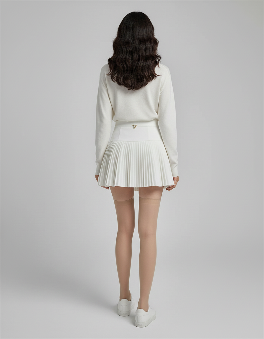 Jupe Patineuse Blanche Plissée Chic