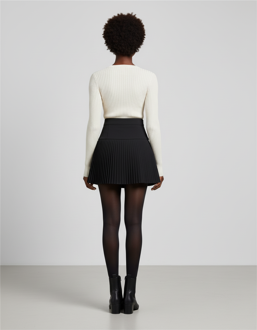 Jupe Patineuse Noire Plissée Décontractée Fluide