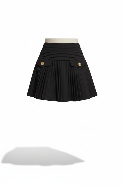 Jupe Patineuse Plissée Boutons Dorés Élégante