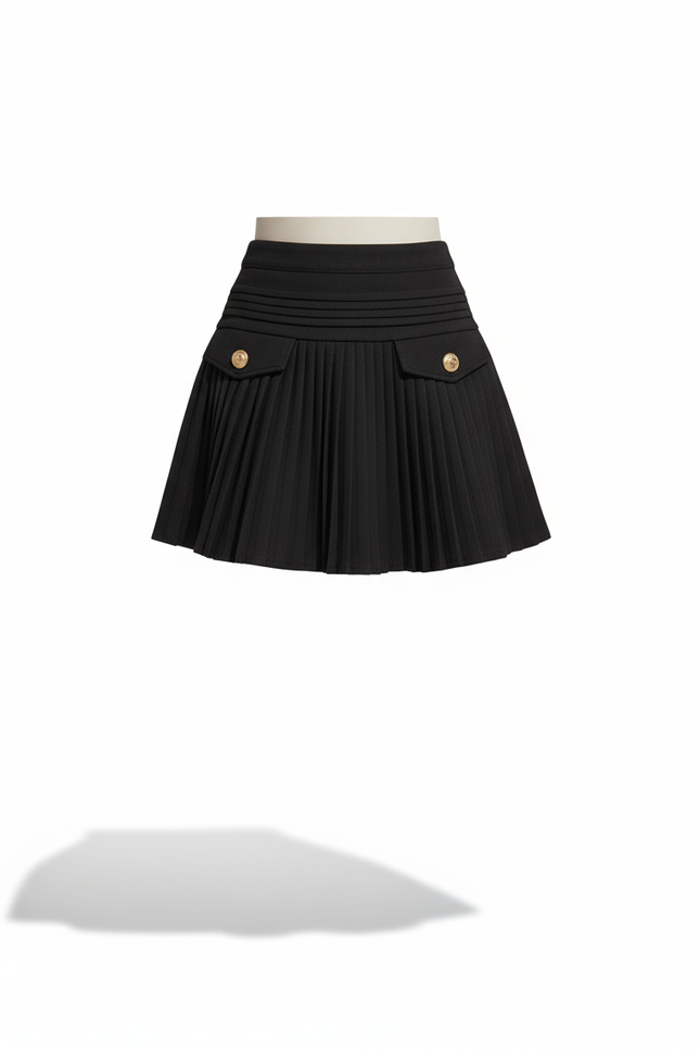 Jupe Patineuse Plissée Boutons Dorés Élégante