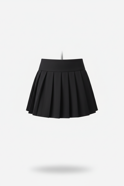 Jupe Patineuse Noire Taille Haute Plissée
