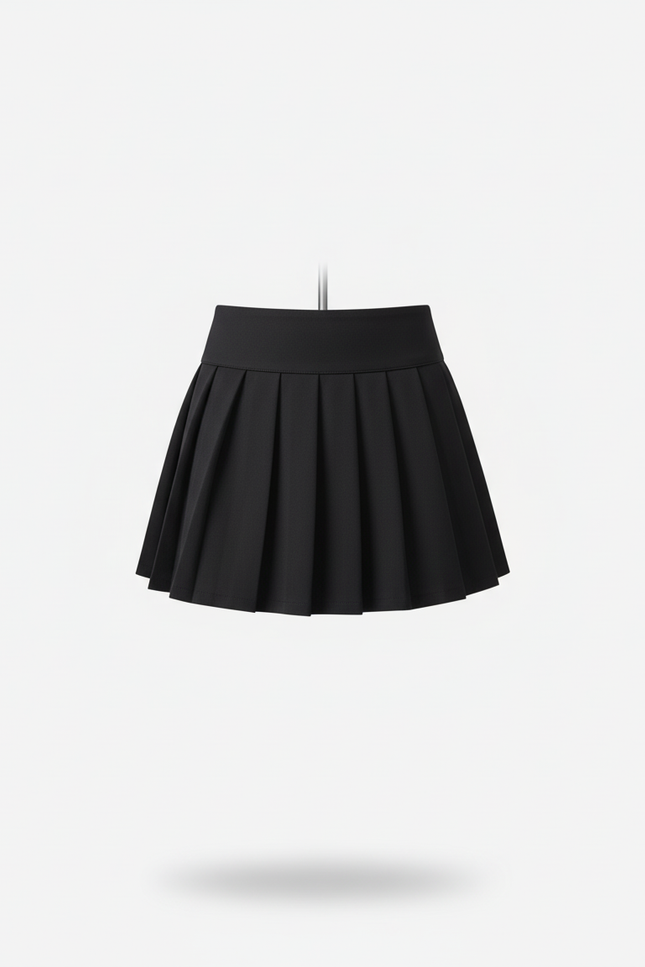 Jupe Patineuse Noire Taille Haute Plissée