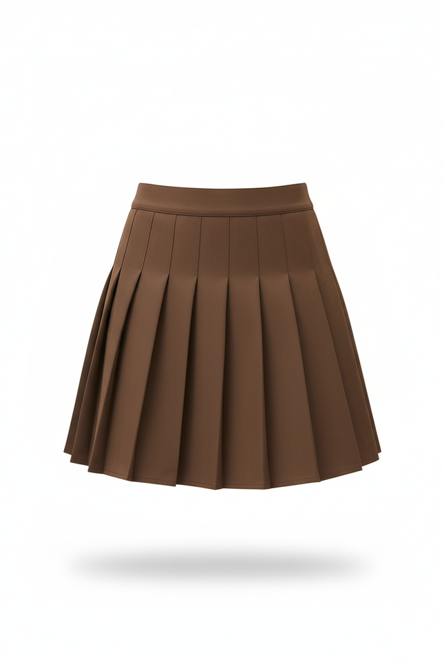 Jupe Patineuse Marron Plissée Chic Chaleureuse