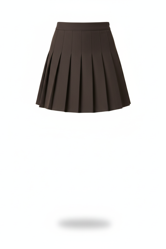 Jupe Patineuse Marron Plissée Chic Élégante