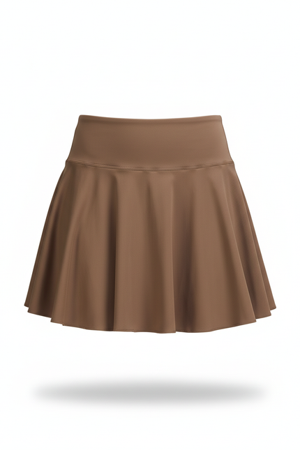 Jupe Patineuse Marron Taille Haute Fluide