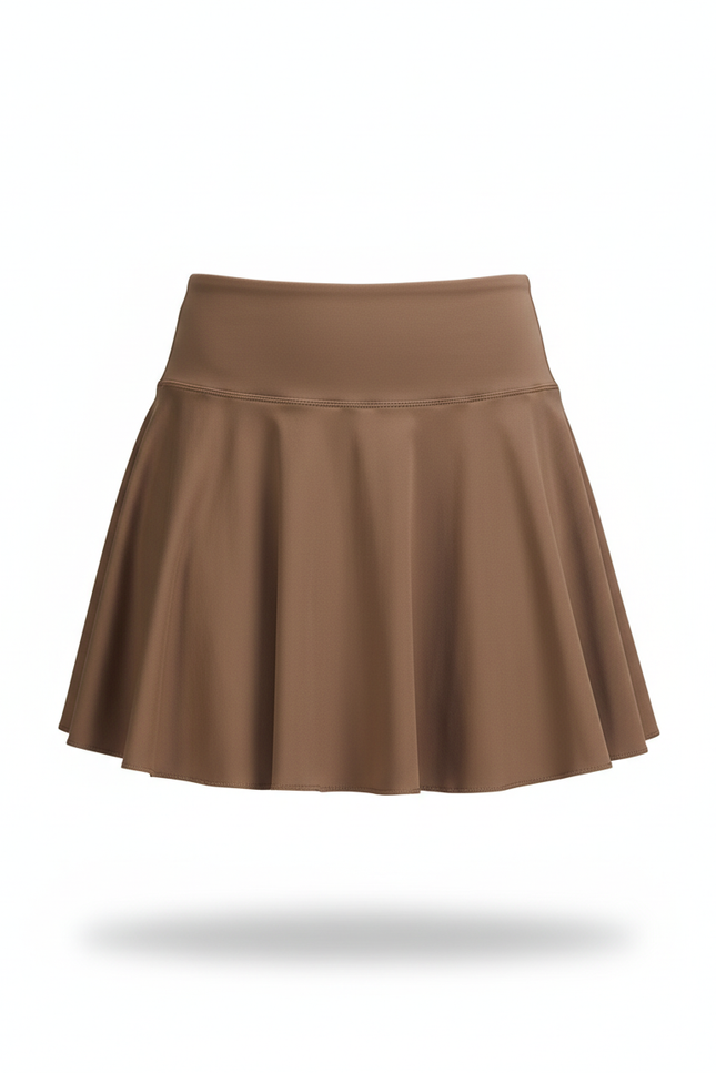 Jupe Patineuse Marron Taille Haute Fluide