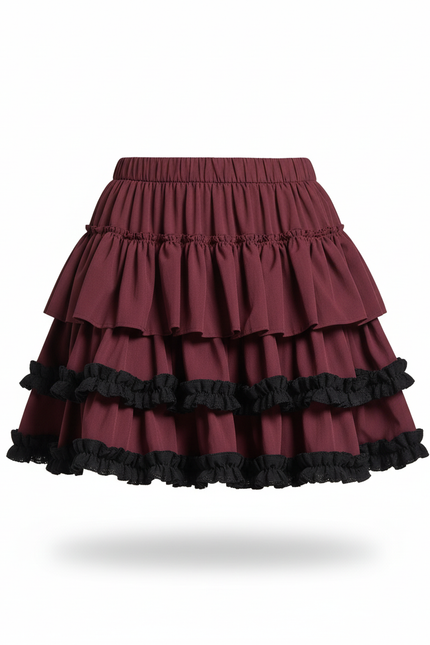 Jupe Patineuse Bordeaux À Volants Tendance