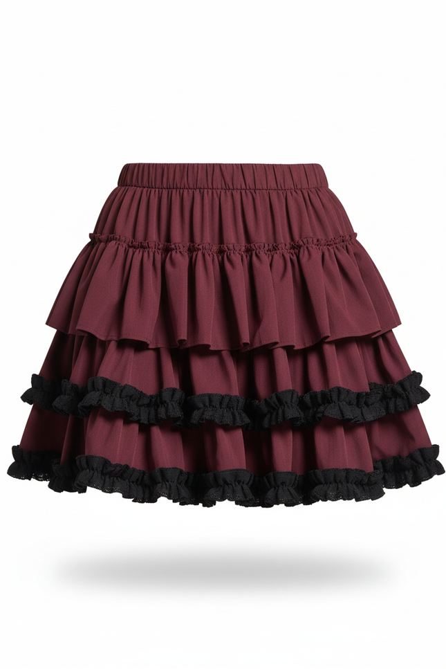 Jupe Patineuse Bordeaux À Volants Tendance