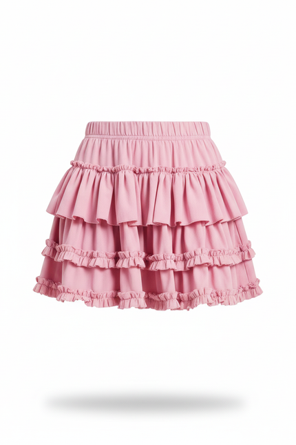 Jupe Patineuse Rose À Volants Fluide