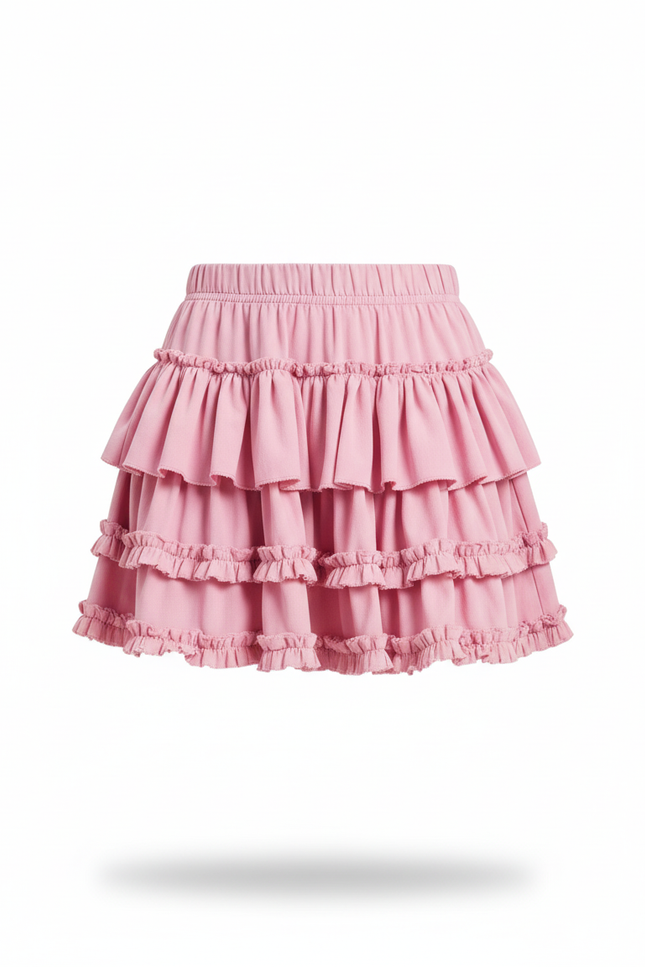 Jupe Patineuse Rose À Volants Fluide