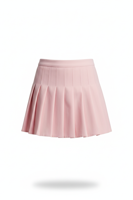 Jupe Patineuse Rose Plissée Taille Haute