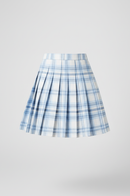 Jupe Patineuse Plissée Carreaux Bleus Preppy
