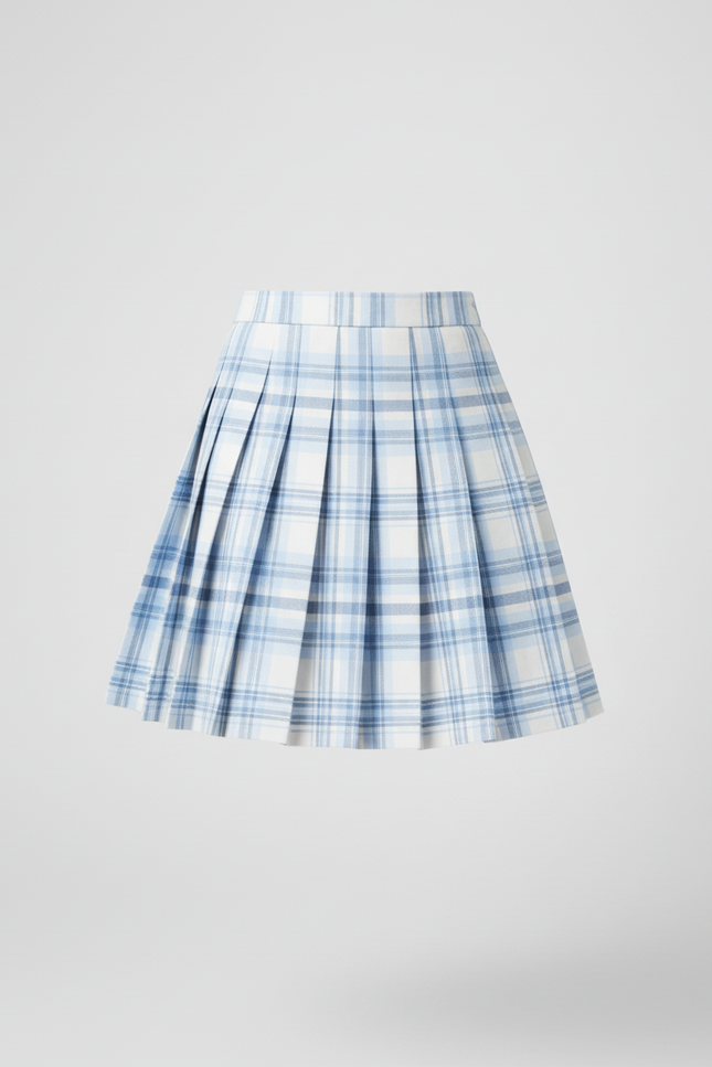 Jupe Patineuse Plissée Carreaux Bleus Preppy