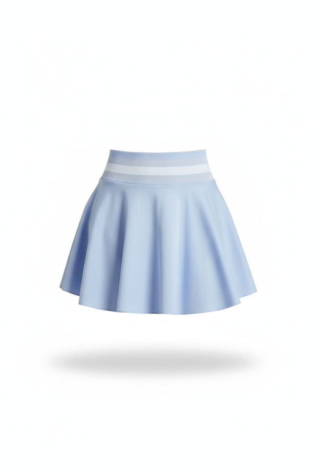 Jupe Patineuse Bleu Clair Taille Haute Fluide