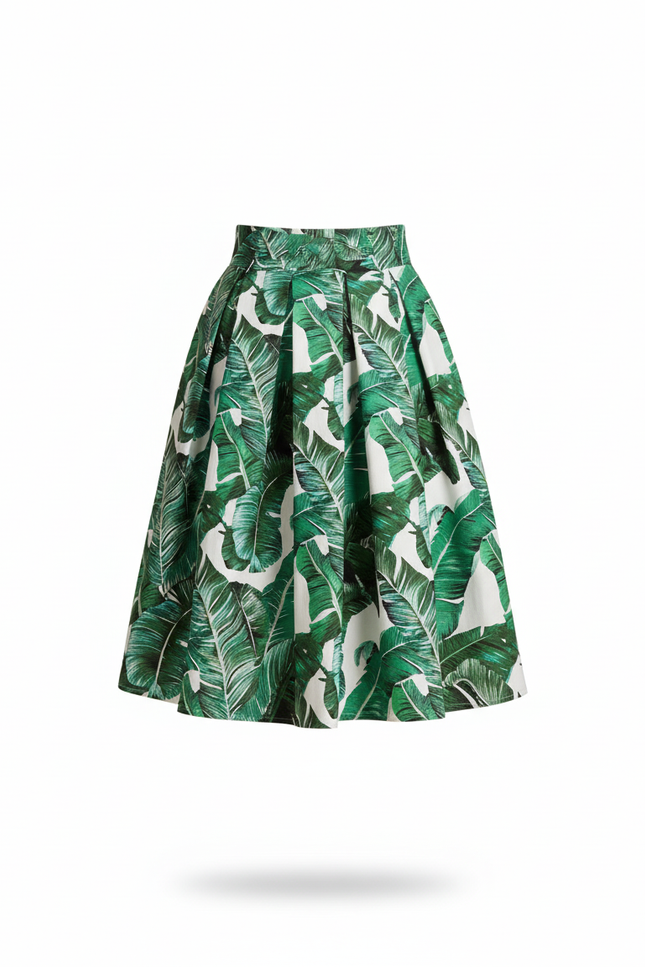 Jupe Patineuse Plissée Motif Tropical Fluide
