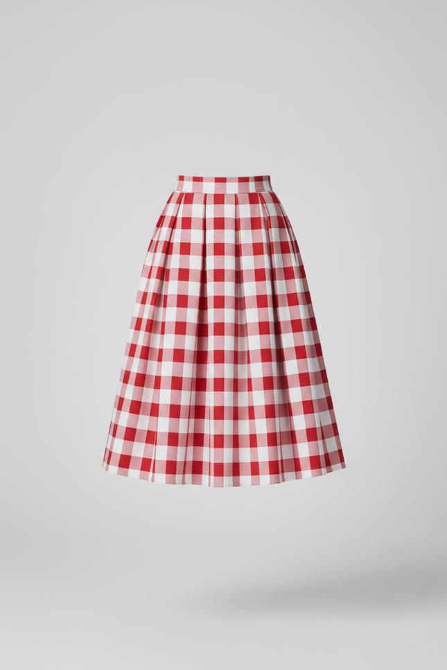 Jupe Patineuse Plissée Rouge Écossaise