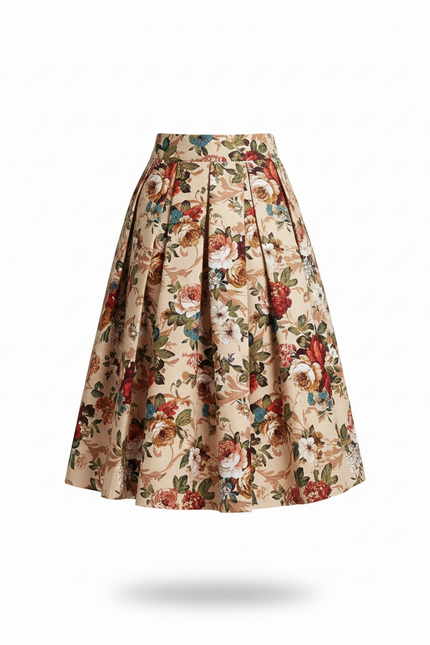 Jupe Patineuse Florale Plissée Vintage