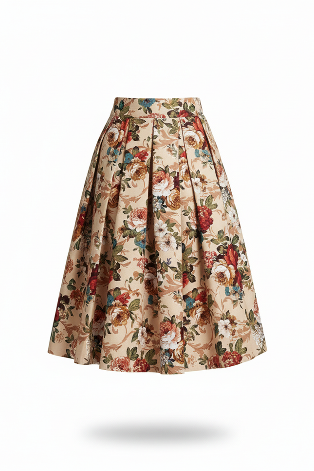 Jupe Patineuse Florale Plissée Vintage