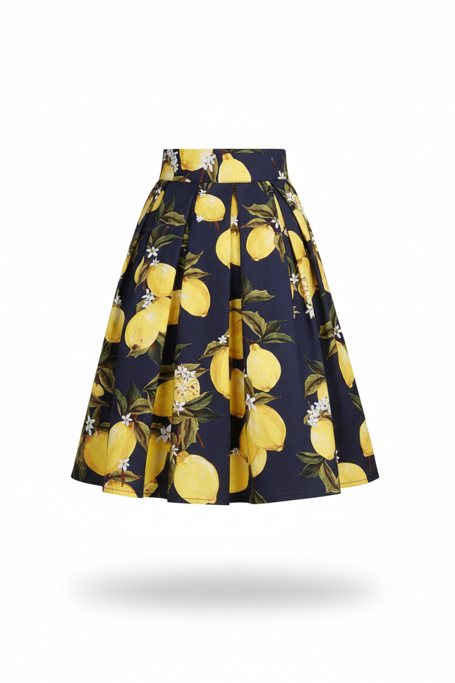 Jupe Patineuse Motif Citron Plissée Chic